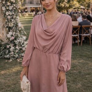 HYFVE Mauve Long Sleeve Cowl Neck Dress